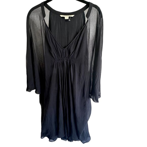 DVF Diane von Furstenberg V-Neck Fleurette Silk Chiffon Mini Dress Black Size 4 - Picture 3 of 14